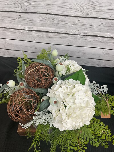 Tin with White Hydrangeas